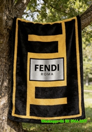 Fendi Roma Yellow FF Logo Black Flannel Sofa Throw Blanket IMG_9457